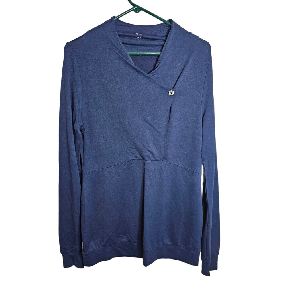 TONIC Activewear Navy Blue Long Sleeve Pullover Asymmetric Wrap Button Size M